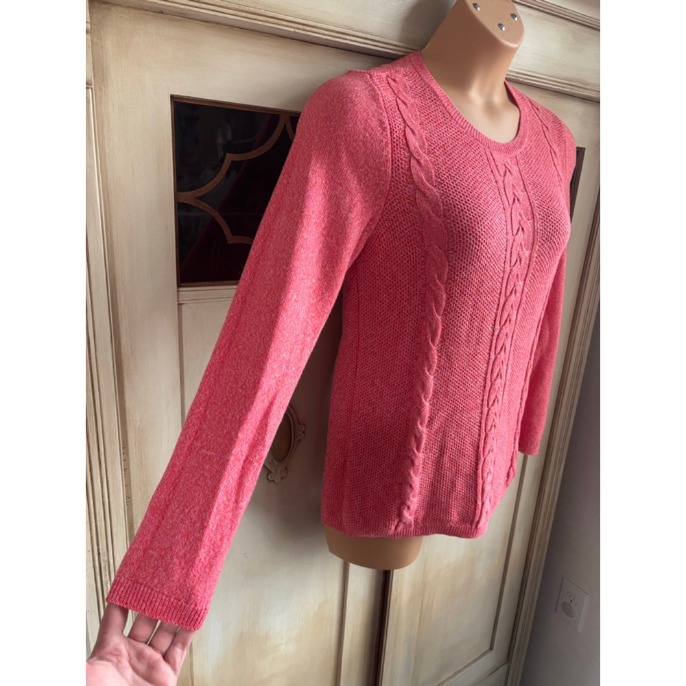 EUC Talbots Cotton Blend Zipper Back Cable Knit Sweater | Sz Med - Picture 3 of 8